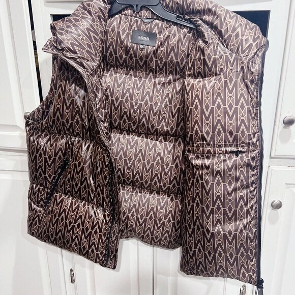 Mackage Coffee Kane MG Logo Monogram Print Quilted 800 Down Vest Mens Size 46 - Picture 5 of 8